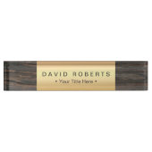 モダンな金ゴールドのラベルの上品な木製の背景 デスクネームプレート (正面)