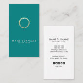 モダンな金ゴールドの円のティール（緑がかった色）の縦の名刺 名刺 (正面/裏面)