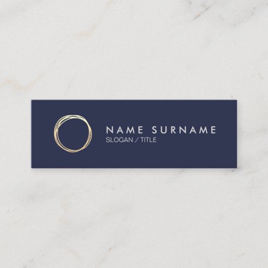 モダンな金ゴールドの円のMidnightBlueの小型名刺 スキニー名刺 (正面)