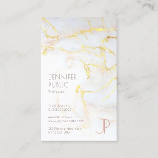モダンな金ゴールドの大理石のモノグラムの贅沢のプロフェッショナル 名刺 (正面)