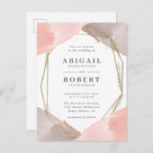 モダンな金ゴールドの幾何学的な赤面の水彩画の結婚式 インビテーションポストカード (正面/裏面)