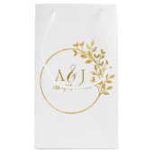 モダンな金ゴールドの月桂樹のリースのモノグラムの結婚式のロゴ スモールペーパーバッグ (裏面)