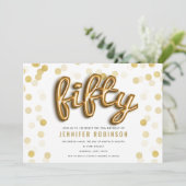 モダンな金ゴールドの気球のグリッターの第50誕生日 招待状 (スタンド正面)