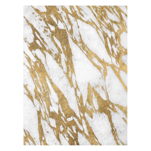 モダンな金ゴールドの白い大理石の石造りのシックなパターン テーブルクロス (正面)
