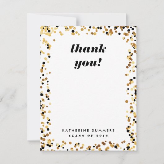 モダンな金ゴールドの紙吹雪の卒業のサンキューカード サンキューカード (正面)