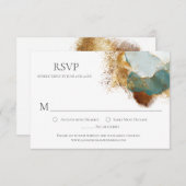 モダンな金ゴールドの青銅のティール（緑がかった色）の水彩画の洗浄RSVP 出欠カード (正面/裏面)
