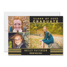 モダンな金ゴールドの黒のストライプ3の写真の卒業