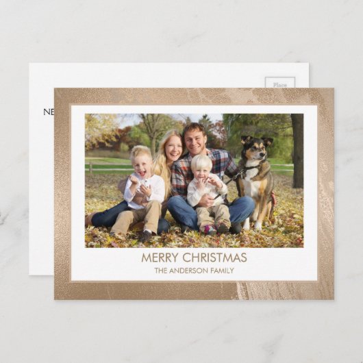モダンな金ゴールドホイルのメリークリスマスの家族写真 シーズンポストカード (正面/裏面)