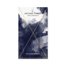 モダンな金ゴールドホイルの線画-濃紺の水彩画