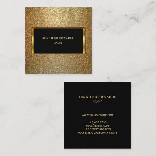 モダンな金ゴールド及び黒くスタイリッシュでシックなプロフェッショナル スクエア名刺 (正面/裏面)