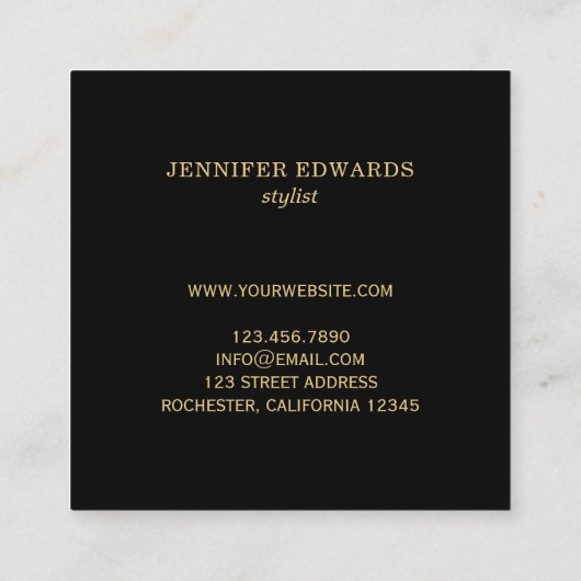 モダンな金ゴールド及び黒くスタイリッシュでシックなプロフェッショナル スクエア名刺 (裏面)