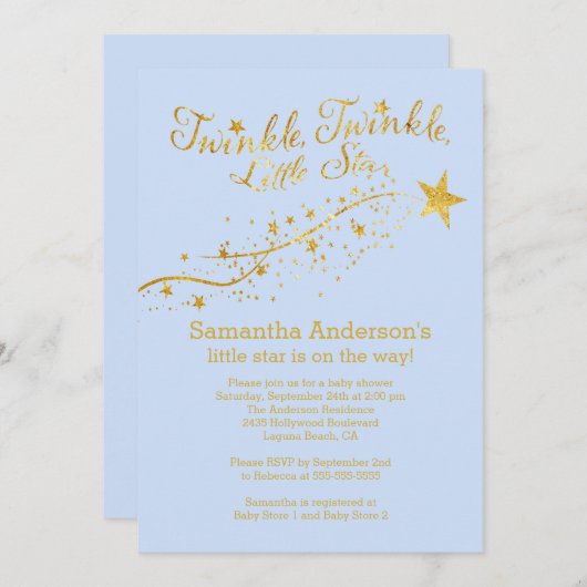 モダンな金ゴールド少し星の男の子のベビーシャワーの招待状 招待状 (正面/裏面)