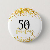 モダンな金ゴールド50及びすばらしい誕生日の紙吹雪ボタン 缶バッジ (正面)