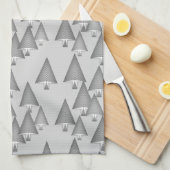 モダンな金属クリスマスツリー-銀製灰色 キッチンタオル (四つ折り)
