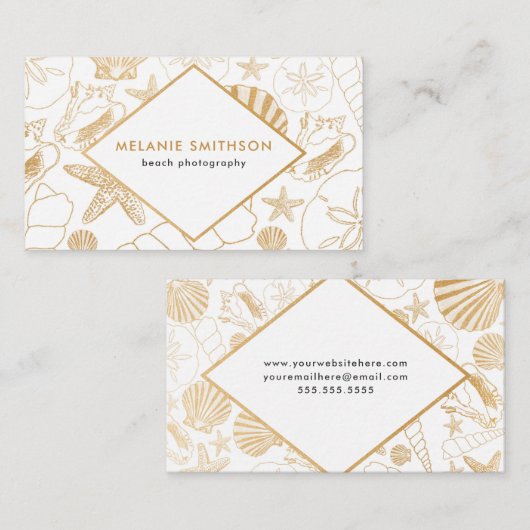 モダンな金貝のビーチのテーマの名刺 名刺 (正面/裏面)