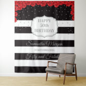 モダンな銀のグリッターと赤いバラの誕生日 タペストリー (インサイチュ)