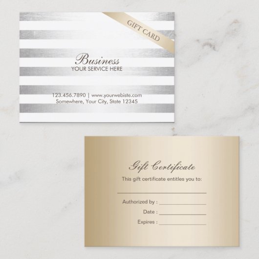 モダンな銀のストライプのぽっちゃりしたギフト券 割引カード (正面/裏面)