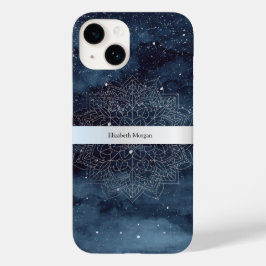 モダンな銀色の曼荼羅ストライプ ネイビーブルー Case-Mate iPhone 14ケース