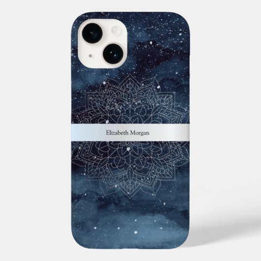 モダンな銀色の曼荼羅ストライプ ネイビーブルー Case-Mate iPhoneケース (裏面)
