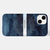モダンな銀色の曼荼羅ストライプ ネイビーブルー Case-Mate iPhoneケース (裏面 (横))