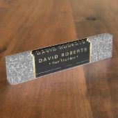 モダンな銀製のグリッターのエレガントで黒いラベル デスクネームプレート (側面)