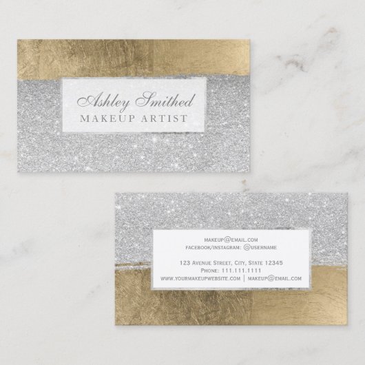 モダンな銀製のグリッターの金ゴールドブラシストローク化粧 名刺 (正面/裏面)