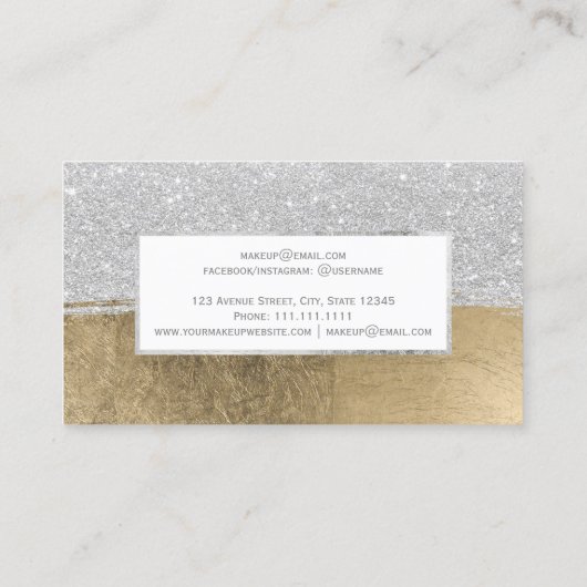 モダンな銀製のグリッターの金ゴールドブラシストローク化粧 名刺 (裏面)