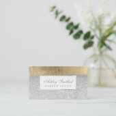 モダンな銀製のグリッターの金ゴールドブラシストローク化粧 名刺 (スタンド正面)