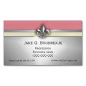 モダンな銀製のピンクの黄色い(紋章の)フラ・ダ・リ マグネット名刺 (正面)