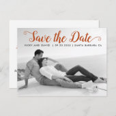 モダンな錆びたスクリプトの結婚式 Save the Date の写真 ポストカード (正面/裏面)