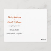 モダンな錆びたスクリプトの結婚式 Save the Date の写真 ポストカード (裏面)