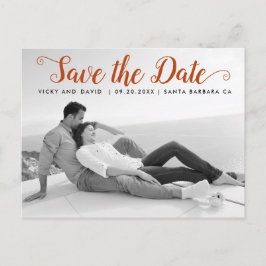 モダンな錆びたスクリプトの結婚式 Save the Date の写真 ポストカード