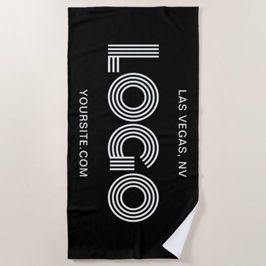 モダンな長方形のロゴ(黒と白) ビーチタオル (正面)