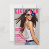 モダンな雑誌の表紙にインスパイアされた18歳の誕生日 招待状 (正面)