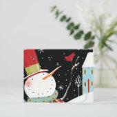 モダンな雪だるまの冬の家 ポストカード (スタンド正面)
