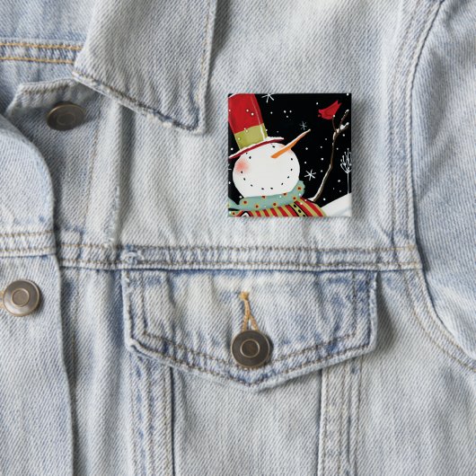 モダンな雪だるまの冬の家 缶バッジ (インサイチュ)