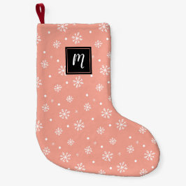 モダンな雪の結晶のクリスマスパターン モノグラム スモールクリスマスストッキング