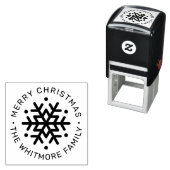 モダンな雪の結晶の丸いメリークリスマス差出人住所印 セルフインキングスタンプ (インサイチュ)