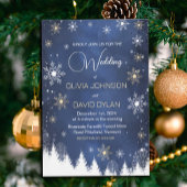 モダンな雪の結晶の冬のネイビーとゴールドのウェディング 招待状