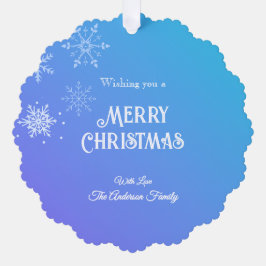 モダンな雪の結晶の紫と青のメリークリスマス オーナメントカード