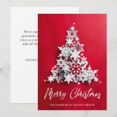 モダンな雪の結晶クリスマスツリーの法人向けグリーティング シーズンカード (正面/裏面)