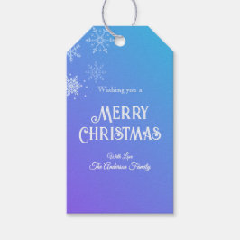 モダンな雪の結晶 パープル ブルー メリークリスマス ギフトタグ