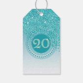 モダンな雰囲気の落ちるターコイズブルーのラメ 20歳の誕生日 ギフトタグ (裏面)