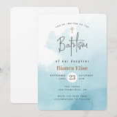 モダンな雲の水彩 洗礼 招待状 (正面/裏面)