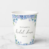 モダンな青いアジサイの花のブライダルシャワー 紙コップ (裏面)
