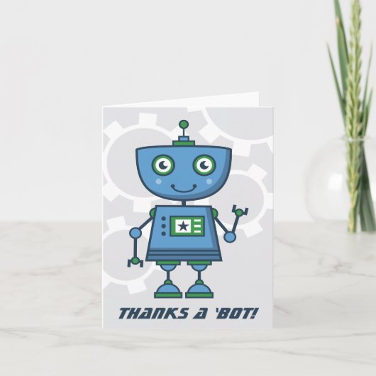 モダンな青いロボット少年の誕生日にお礼 サンキューカード (正面)