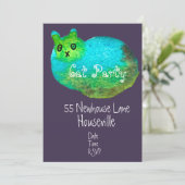 モダンな青い猫のアート猫の食事パーティー 招待状 (スタンド正面)