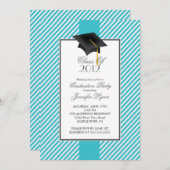モダンな青い縞の卒業のパーティの招待状 招待状 (正面/裏面)