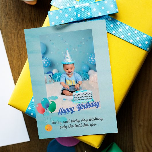 モダンな青い風船の子供の誕生日カード 招待状