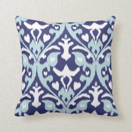 モダンな青および白くガーリーなイカット種族パターン クッション